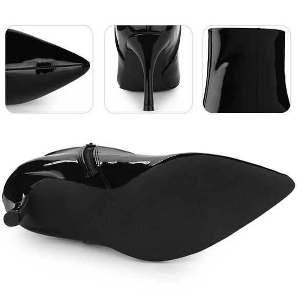 Black Patent Boot Pointy Toe Stiletto Heel Ankle Boots - Picture 3 of 5